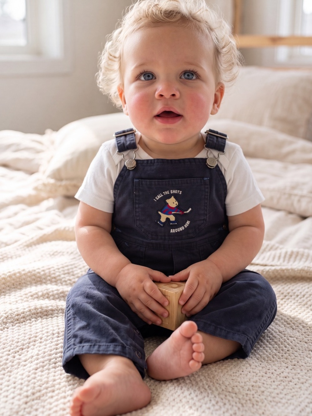 Vintage Please Mum hockey teddy bear overalls 6 months